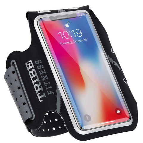 TRIBE Premium 100% Lycra Running Armband & Phone Holder in Black & Grey for Larger Sized Smartphones - Tribe Fitness
