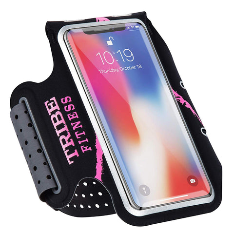 TRIBE Premium 100% Lycra Running Armband & Phone Holder in Black & Pink for Smaller Sized Smartphones - Tribe Fitness